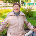 volunteer walking outside