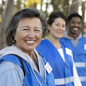 volunteers working outside