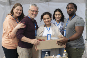 multi-generational group of volunteers